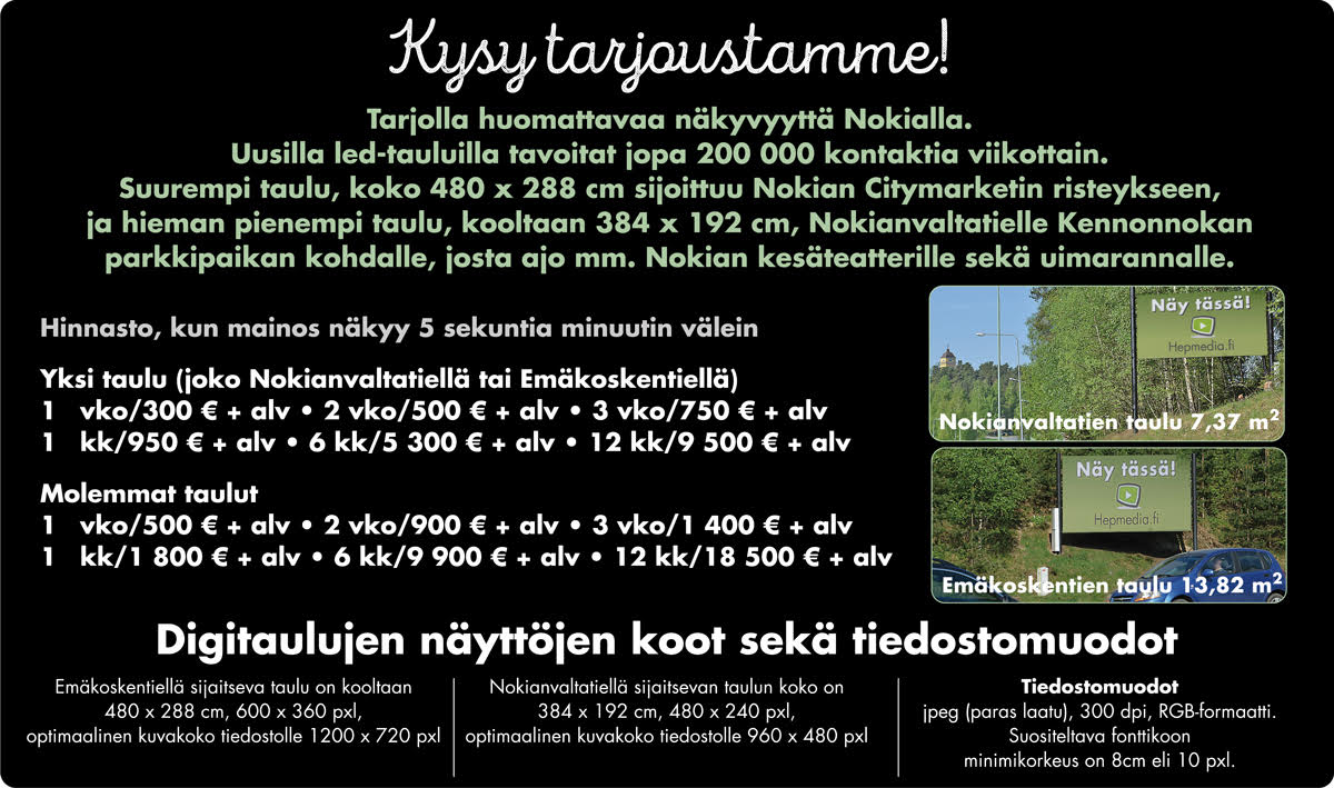 mainostaulut nokia hinta